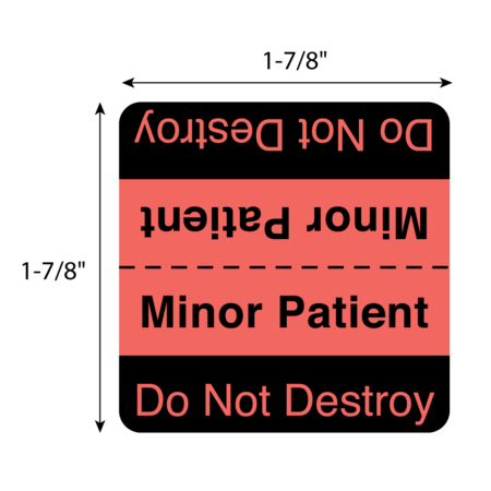 Nevs Do Not Destroy Labels - Minor Patient 1-7/8" x 1-7/8" Flr Red w/Black X-6626